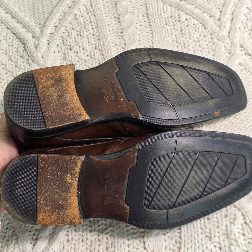 Johnston &‎ Murphy Slip On Loafers Brown Leather Square Toe Mens 9M Good